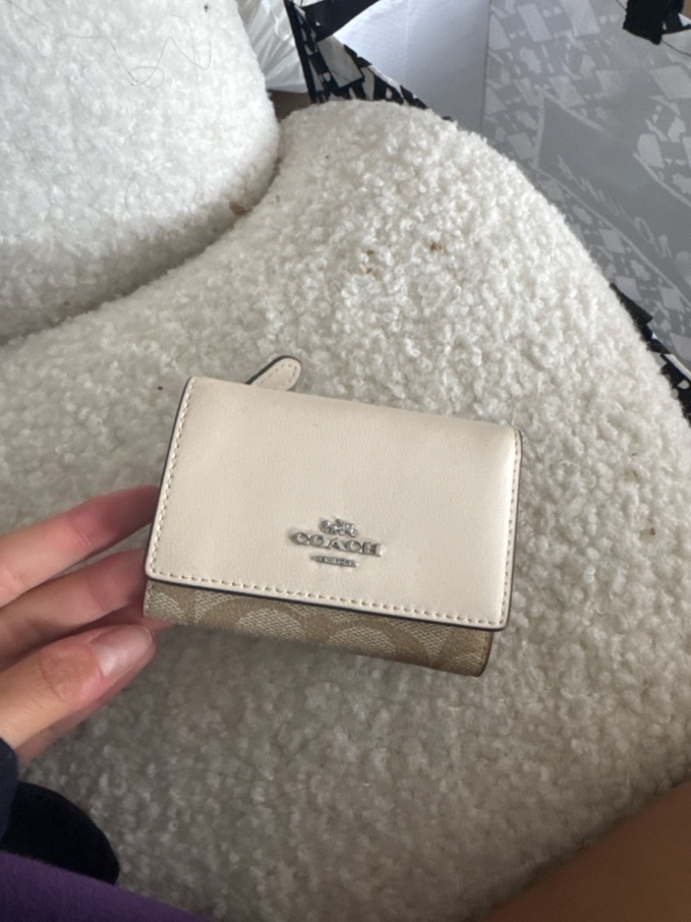 Coach Cream and Tan Signature Small Wallet